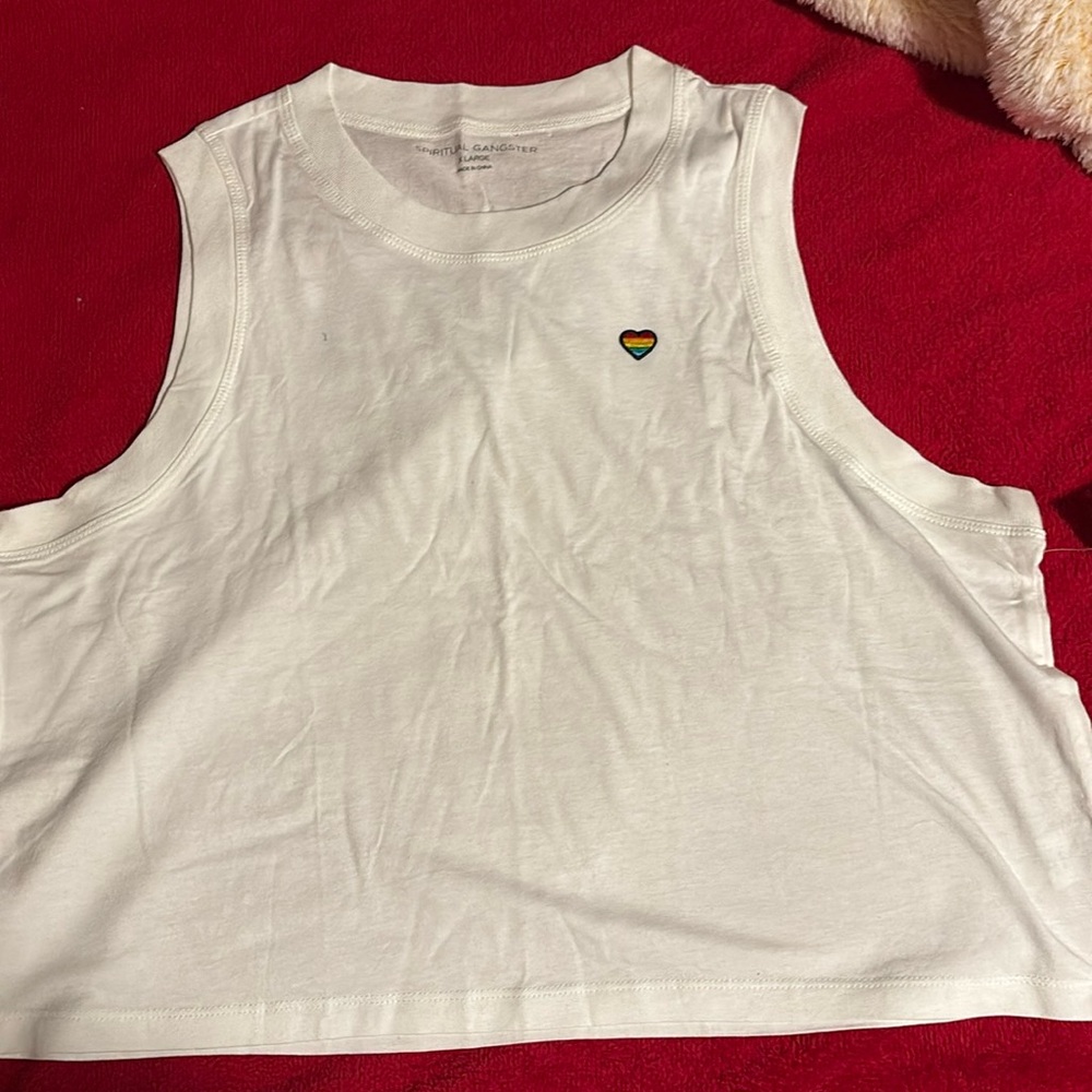 Spiritual Gangster White Box Crop Yoga Tank Top Happy Theme - Womens Size XL